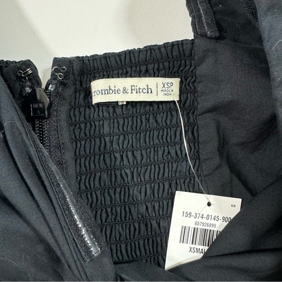 New Abercrombie Cutout Poplin Mini Dress Black Smocked Back - Picture 5 of 8
